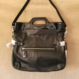 New Vintage Coach "Bonnie" black leather fold-over bag